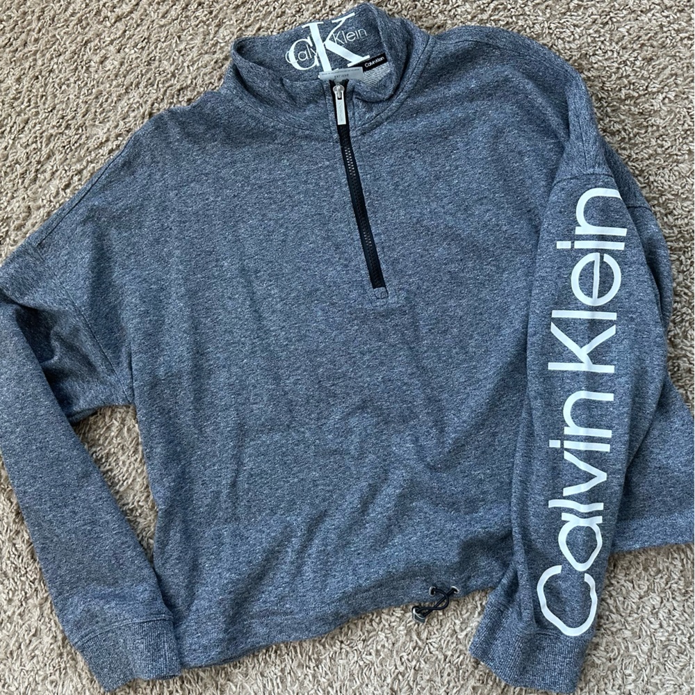 Calvin Klein Gray Quarter Zip Sweatshirt with Arm Branding